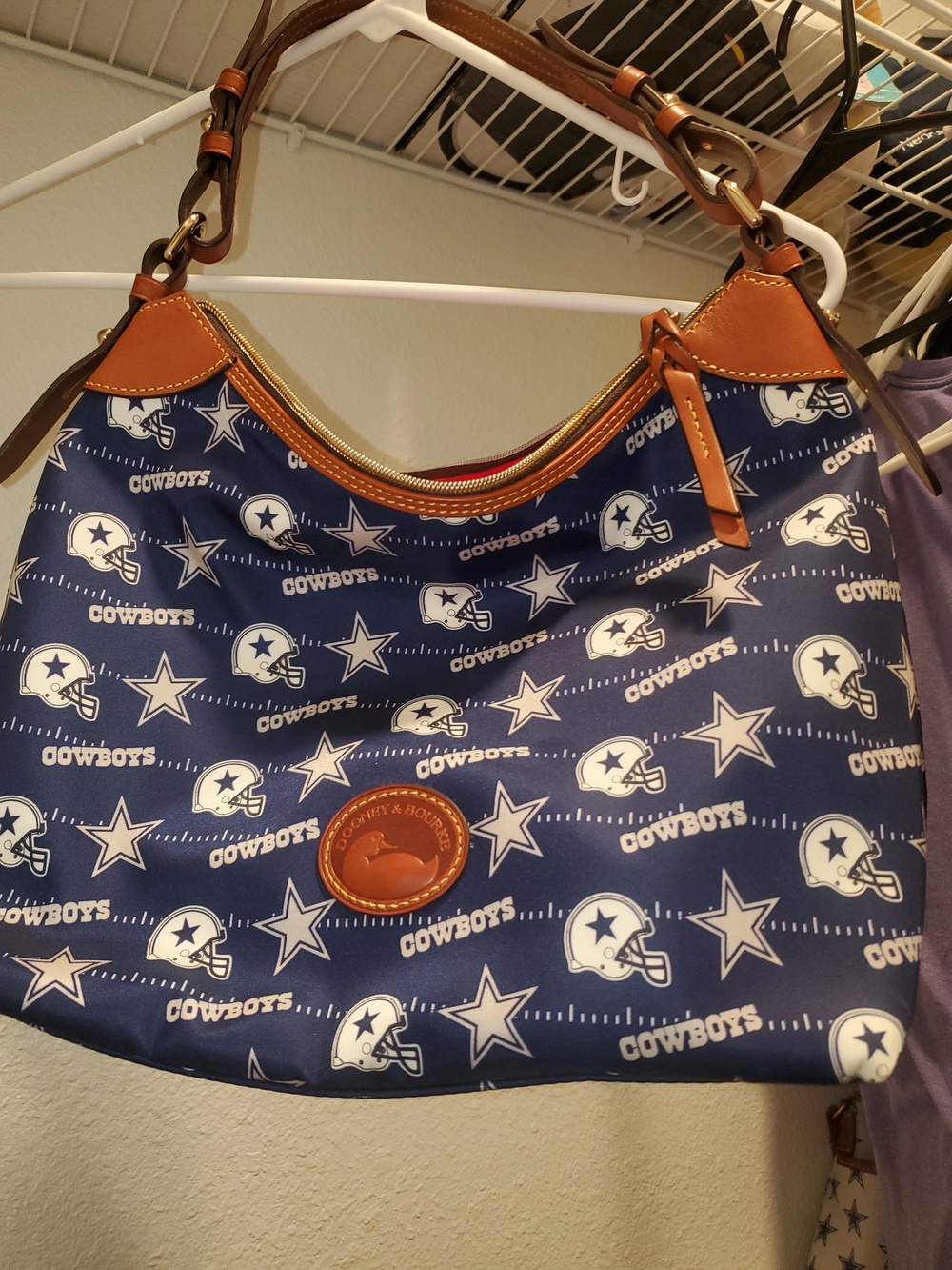 Dooney & Bourke Navy Cowboys Logo Hobo with Tan Trim